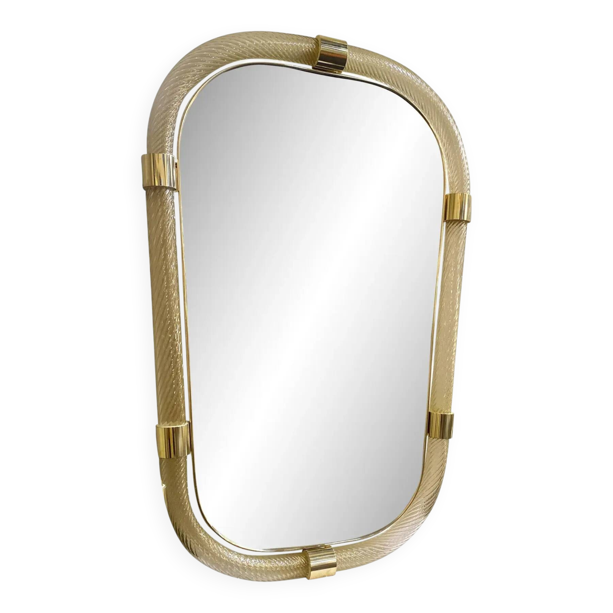 Elegant "Torciglione" Gold Murano Glass Wall Mirror in Barovier Style