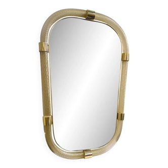 Elegant "Torciglione" Gold Murano Glass Wall Mirror in Barovier Style