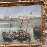 Tableau signé henry roose - marine huile bassin de chasse blankenberge belgique