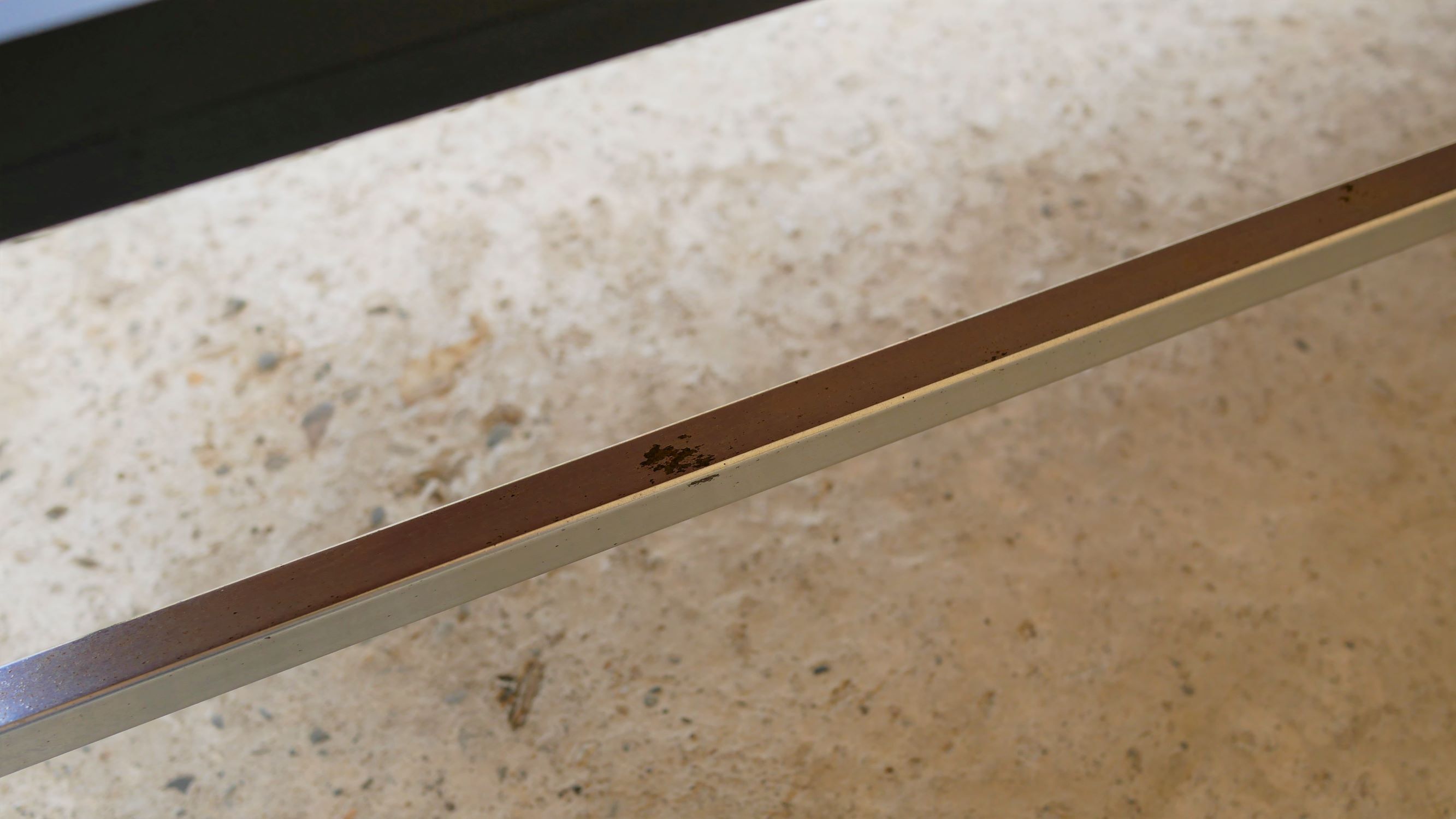 Modernist coffee table vintage wood, metal and glass