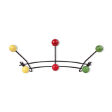 Coat rack in black metal 6 round pegs 1950s