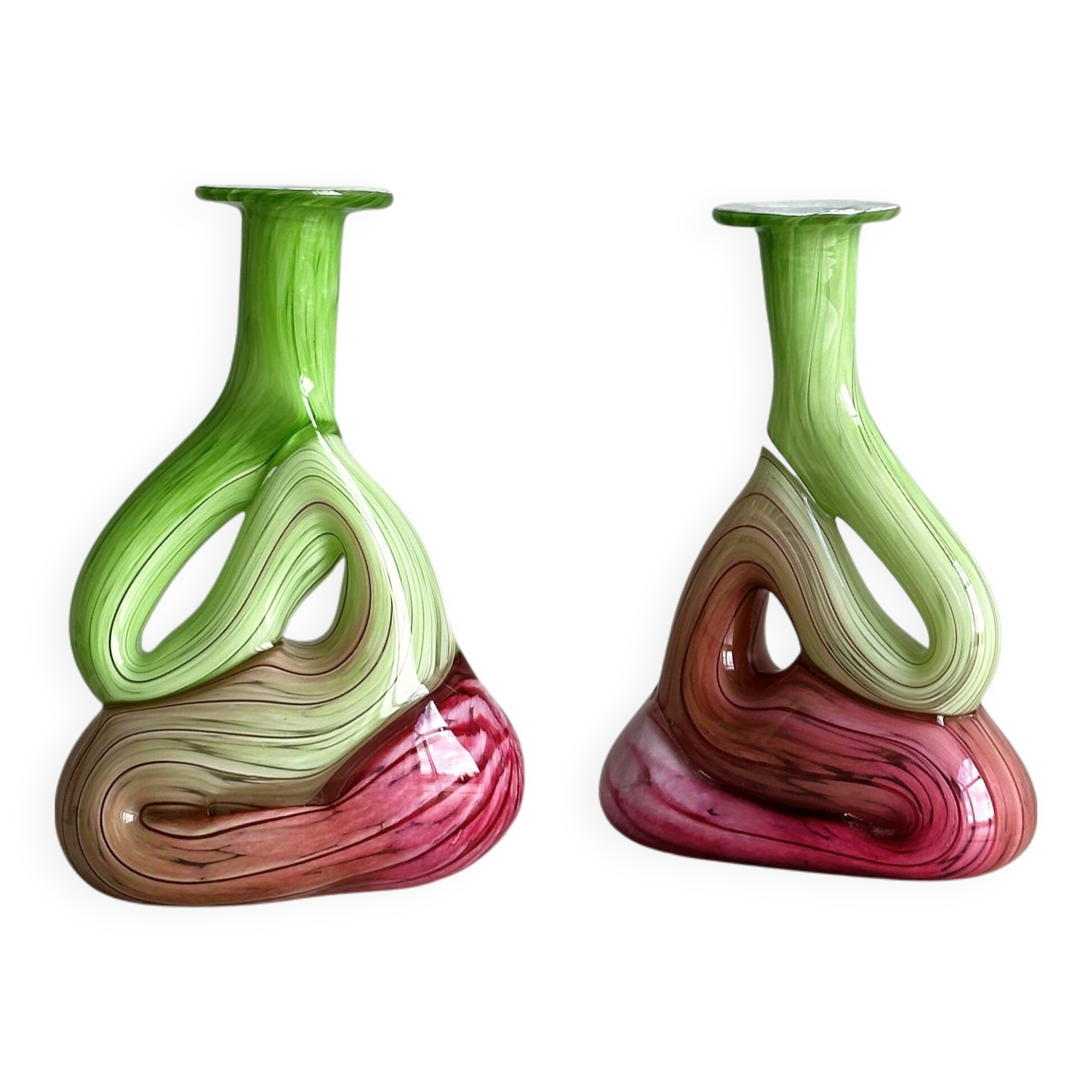 2 blown glass soliflore vases