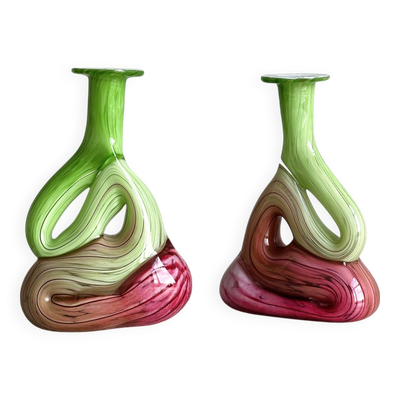 2 vases soliflores en verre soufflé