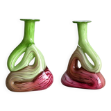 2 blown glass soliflore vases