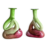 2 vases soliflores en verre soufflé