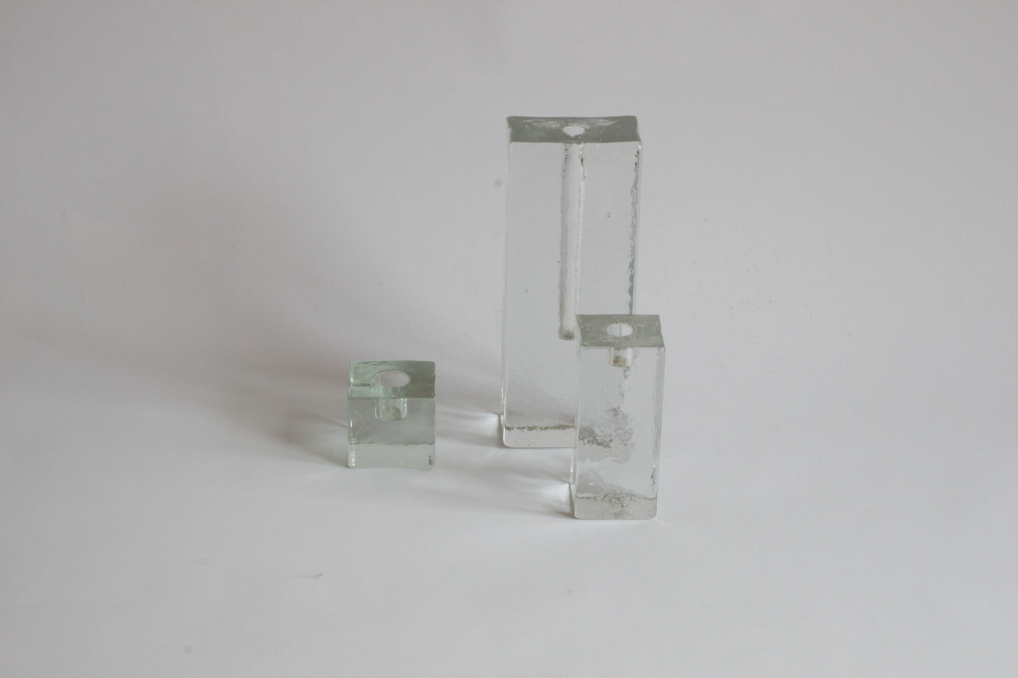 Glass block candlesticks and solifleur vase by Walther glass, Germany 1960s.