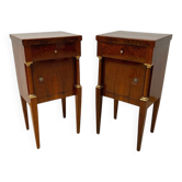 Tables de nuit Empire en noyer avec colonnes pleines en laiton doré, Italie, 1810, ensemble de 2