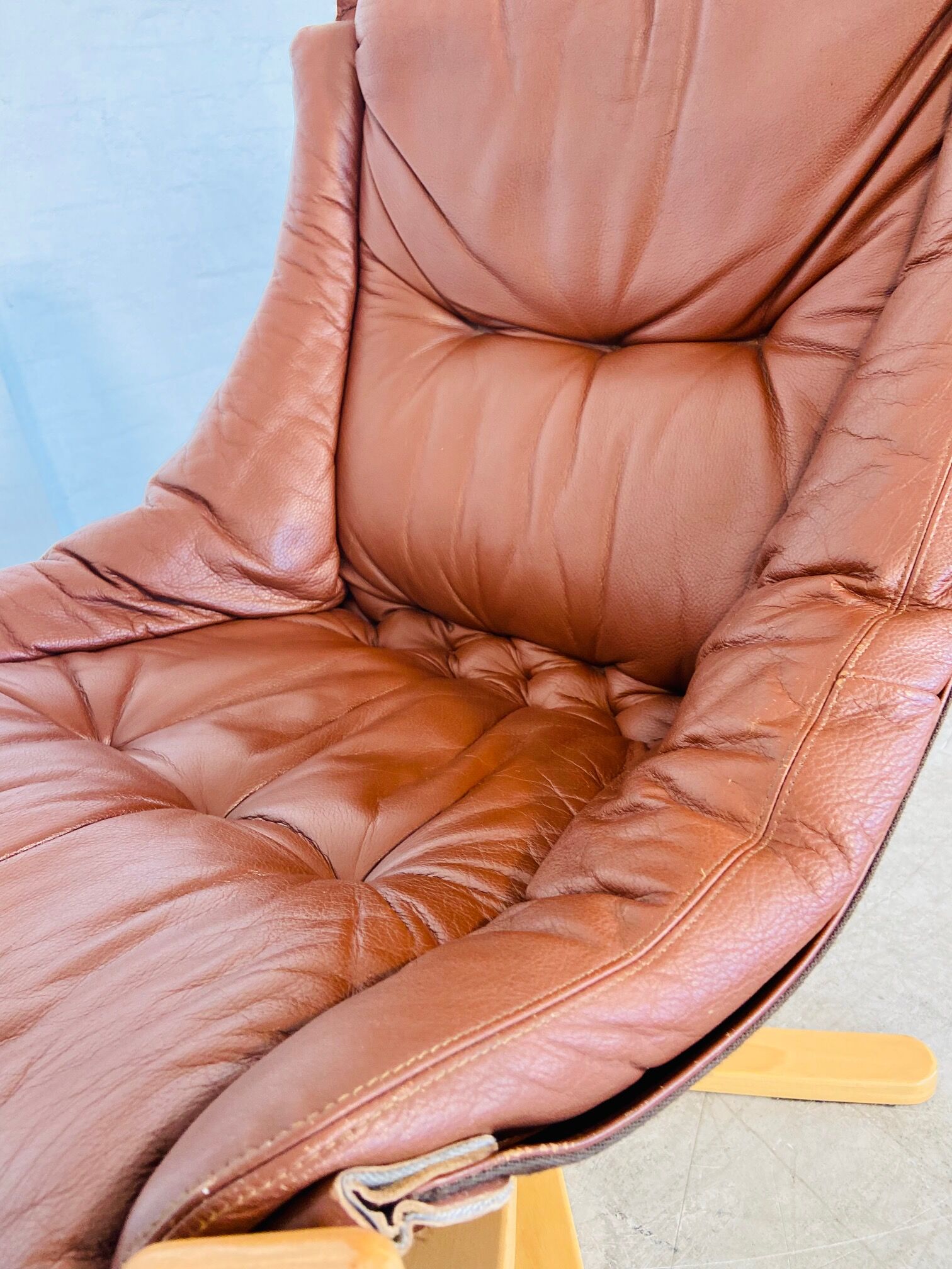 Svend Skippers vintage retro cognac leather swivel chair set 1970s
