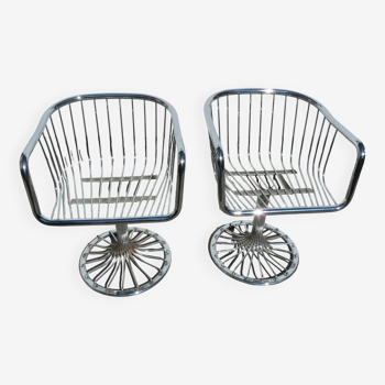 set of 2 chrome metal chairs by gastone rinaldi