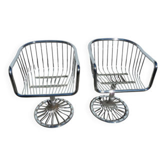 set of 2 chrome metal chairs by gastone rinaldi
