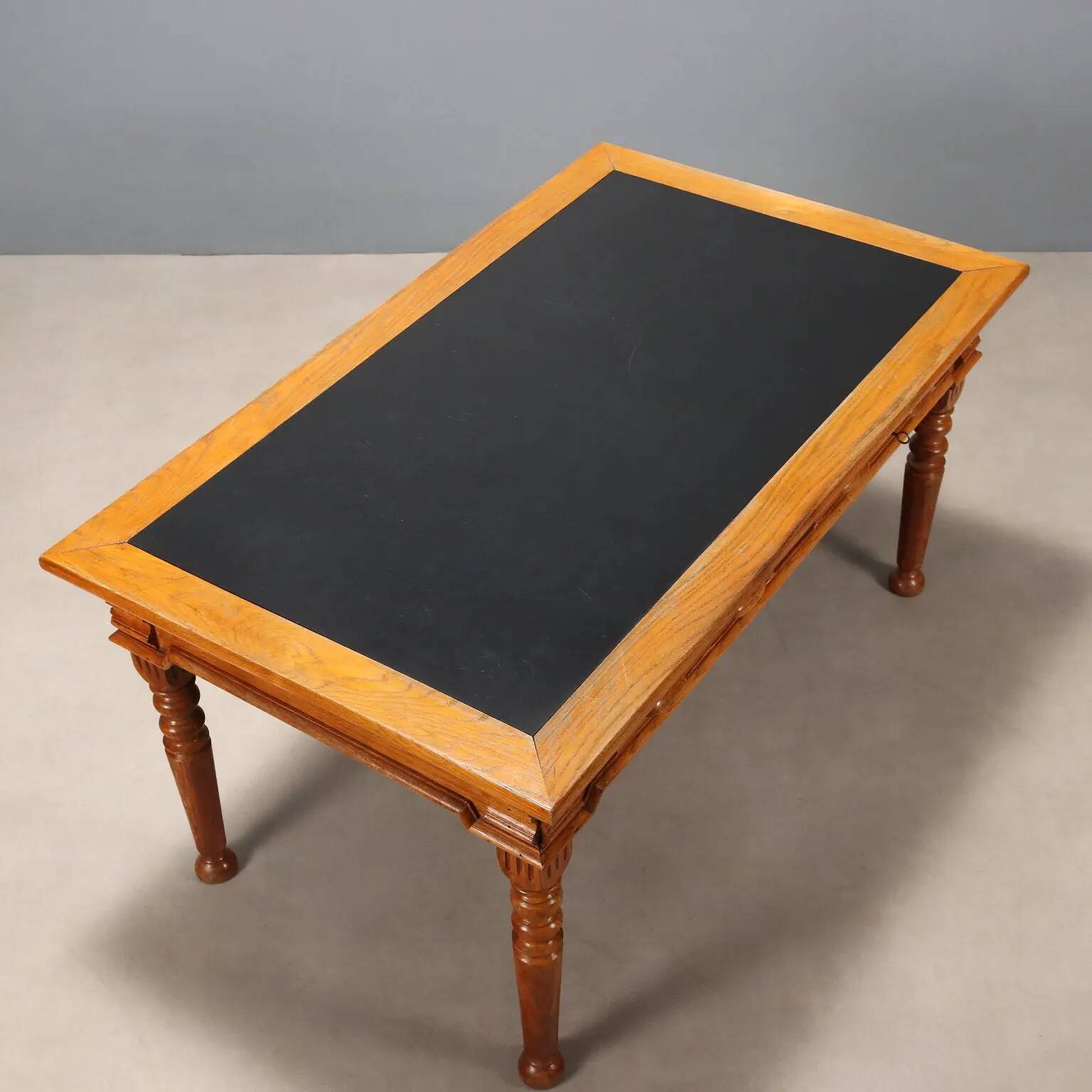 Antique oak desk with black laminate, 20th century