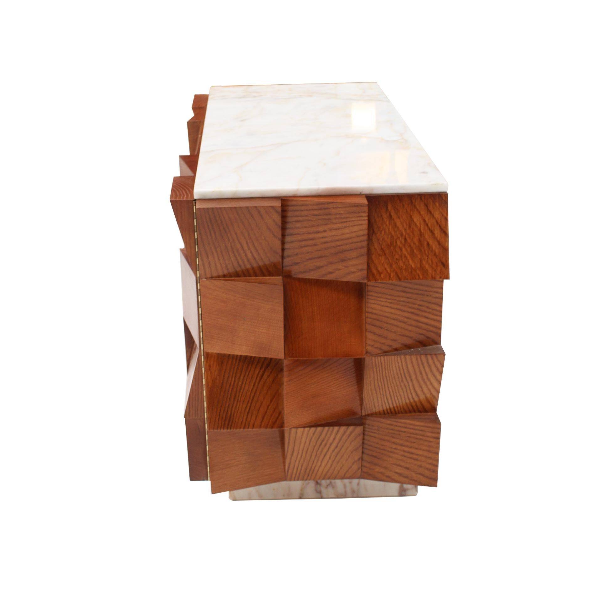 Brutalist Style Sideboard Made of Wood and Siena Marble, Italy