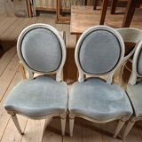 Set of 6 Louis XVI style patinated medallion chairs.