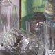 Three Art-Deco crystal whiskey glasses with cut sides