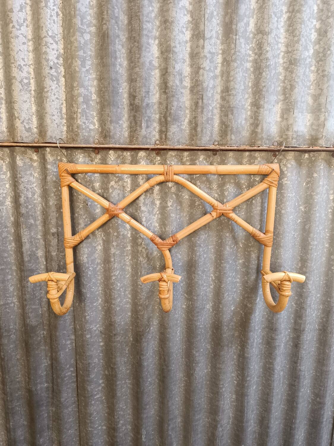 Vintage rattan wicker coat rack