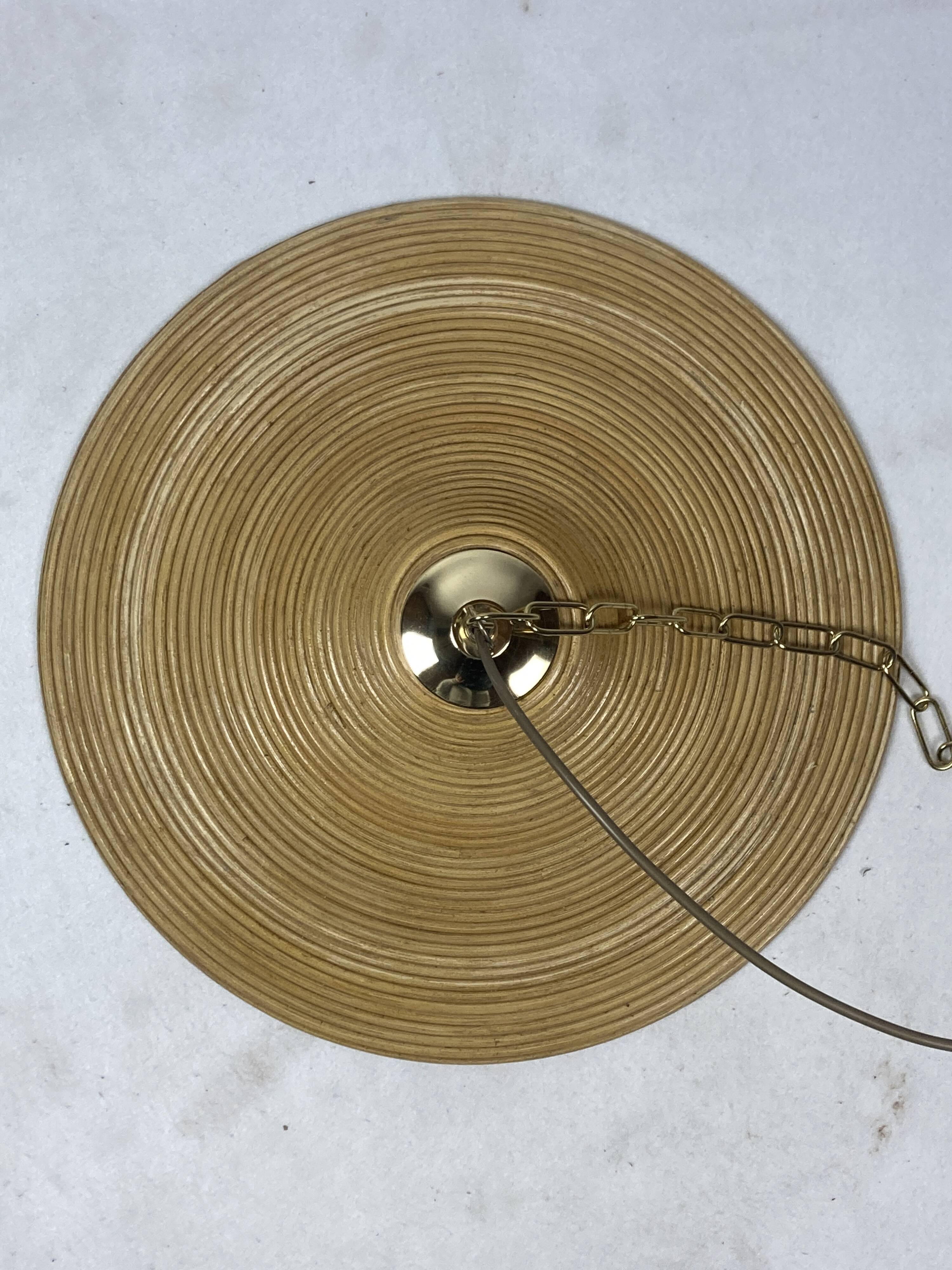 Pencil Reed Rattan Bamboo Hanging Pendant Lamps, Italy, 1970s, Set of 2