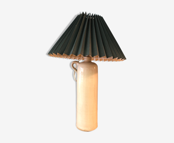 Lampe grès et abat-jour vert