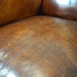 Irresistible old sheep leather wingback armchair with the most beautiful colors