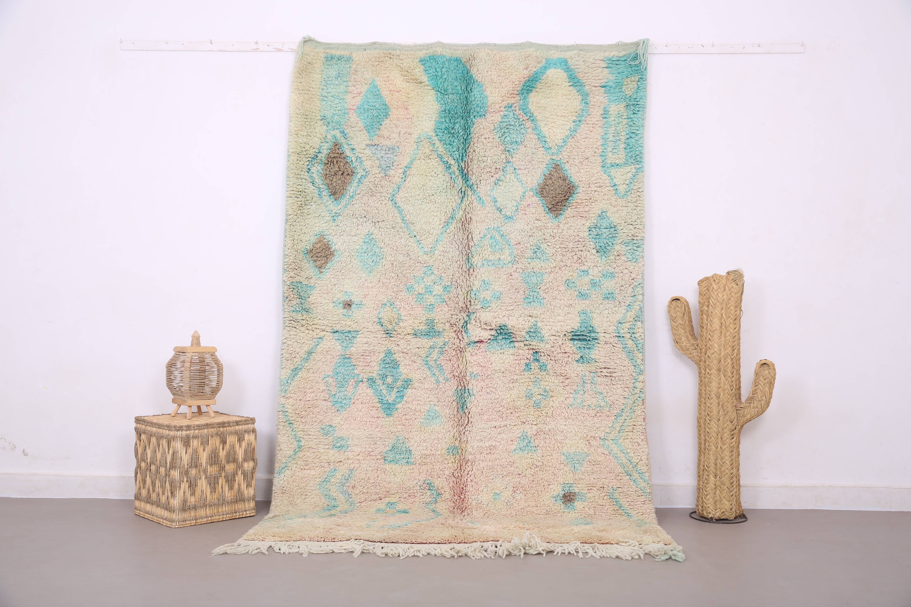 Turquoise Vintage Boujaad Rug 158 cm x 262 cm - Moroccan Wool rug Handmade