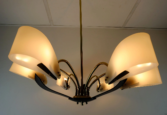 6-light chandelier with acrylic shades 1950
