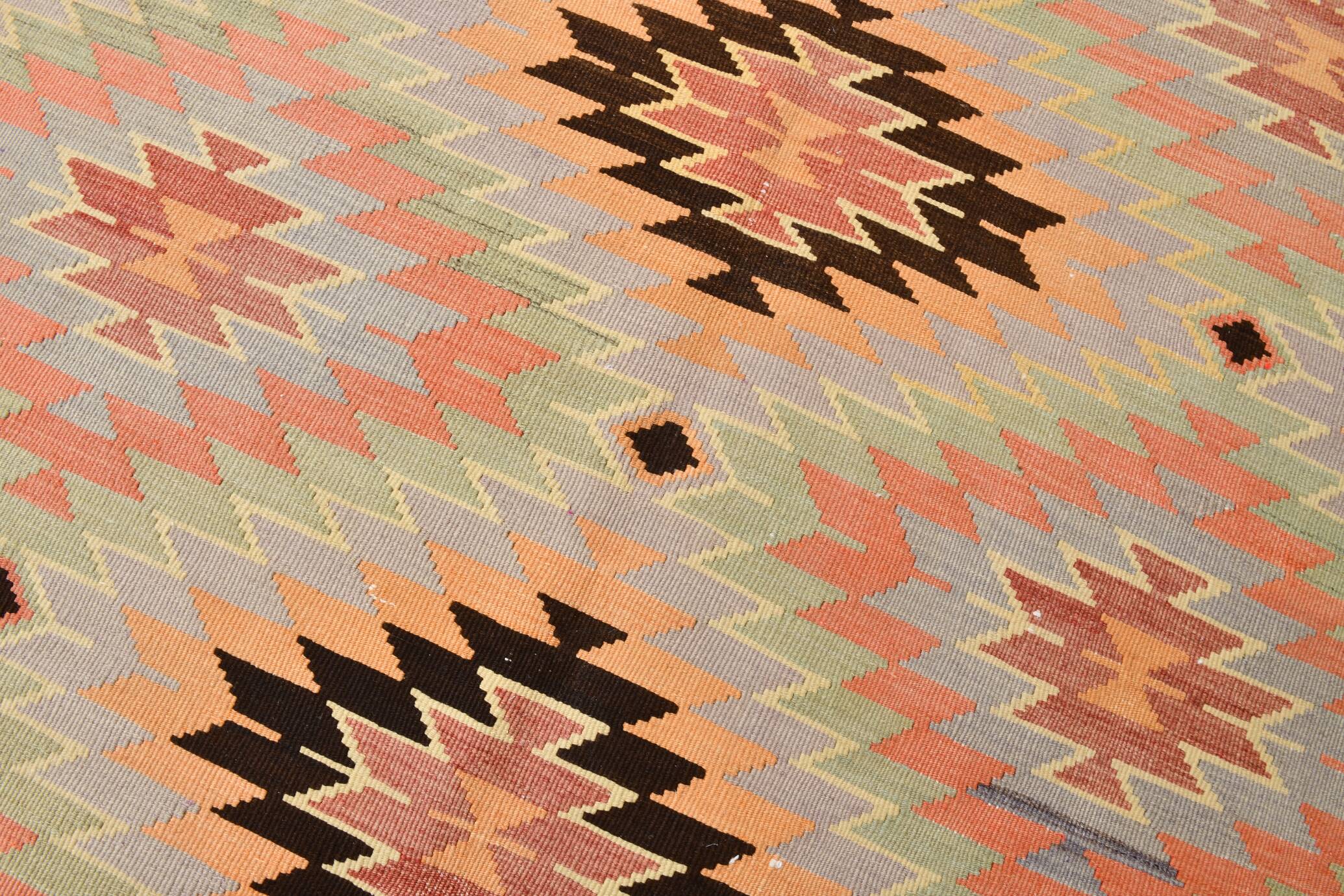 6x10 Green & Light Orange Tribal Large Kilim Area Rug, 176x301Cm