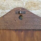 Mirror and wall coat rack with 2 hooks in solid wood, 60s