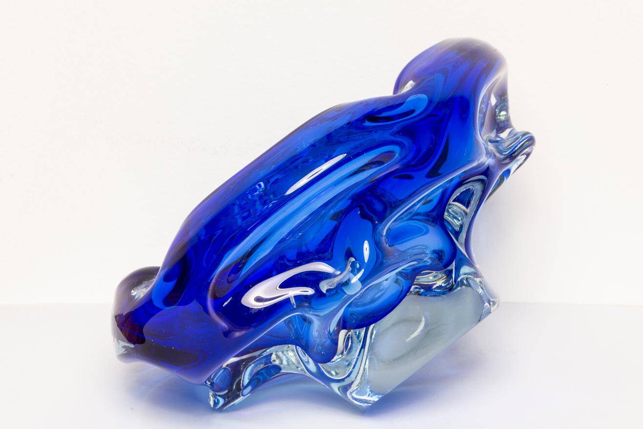Artistic blue glass ashtray bowl from the mid-20th century, Italy, 1970s.