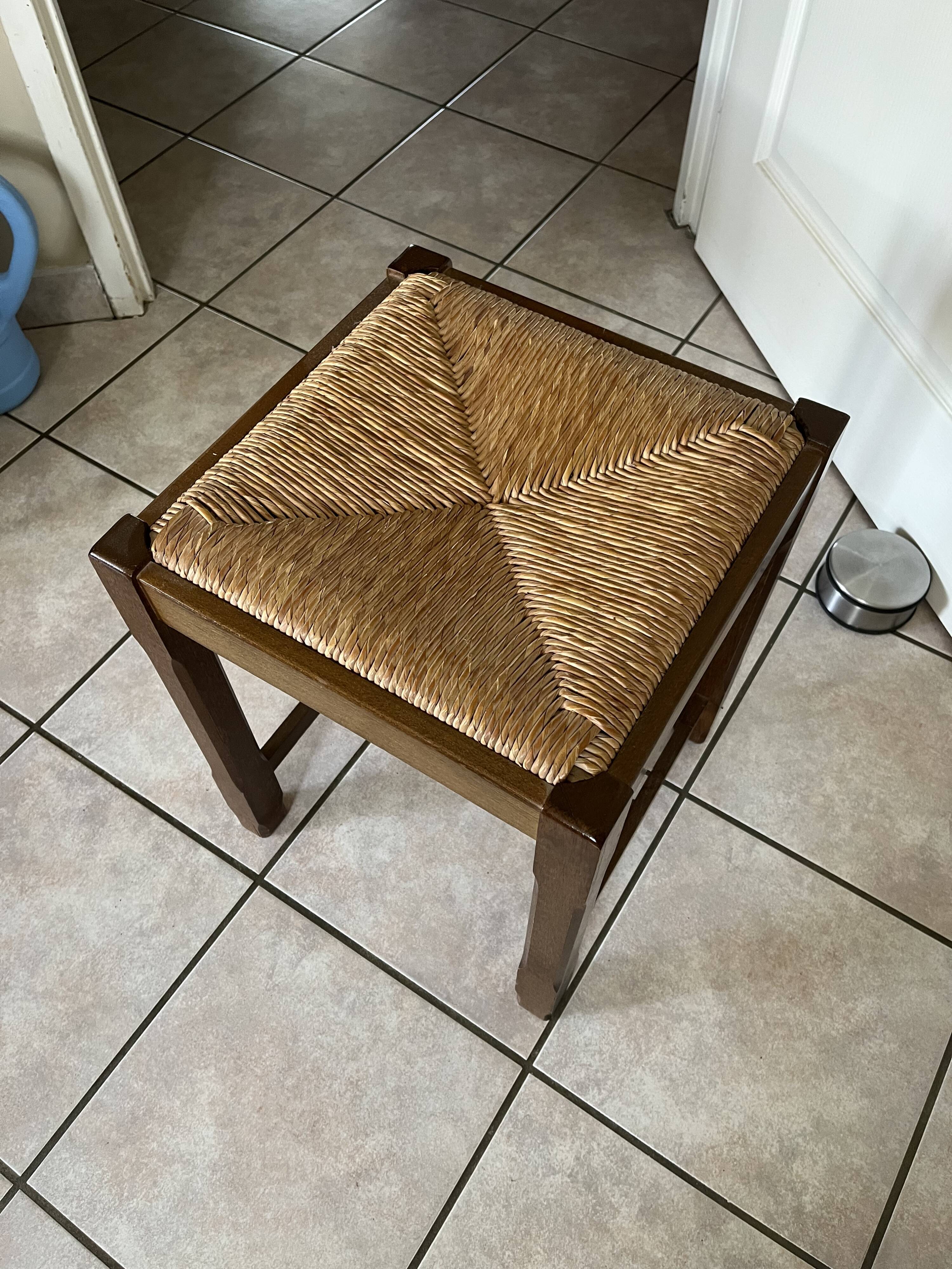 Wood and straw stool