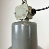 Grey industrial aluminium pendant lamp from polam wilkasy, 1960s