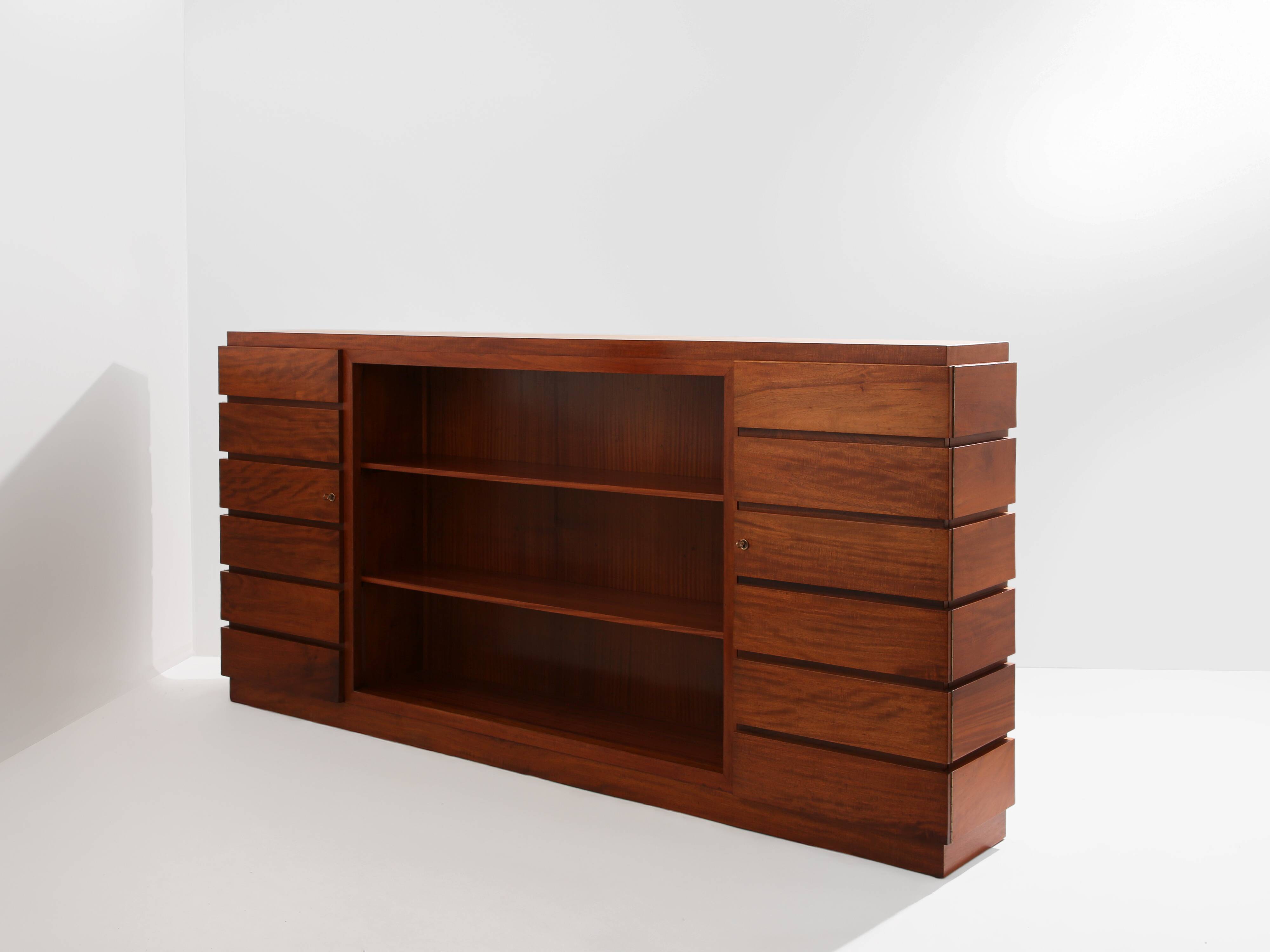 Large modernist cabinet with two doors in mahogany from around 1940.