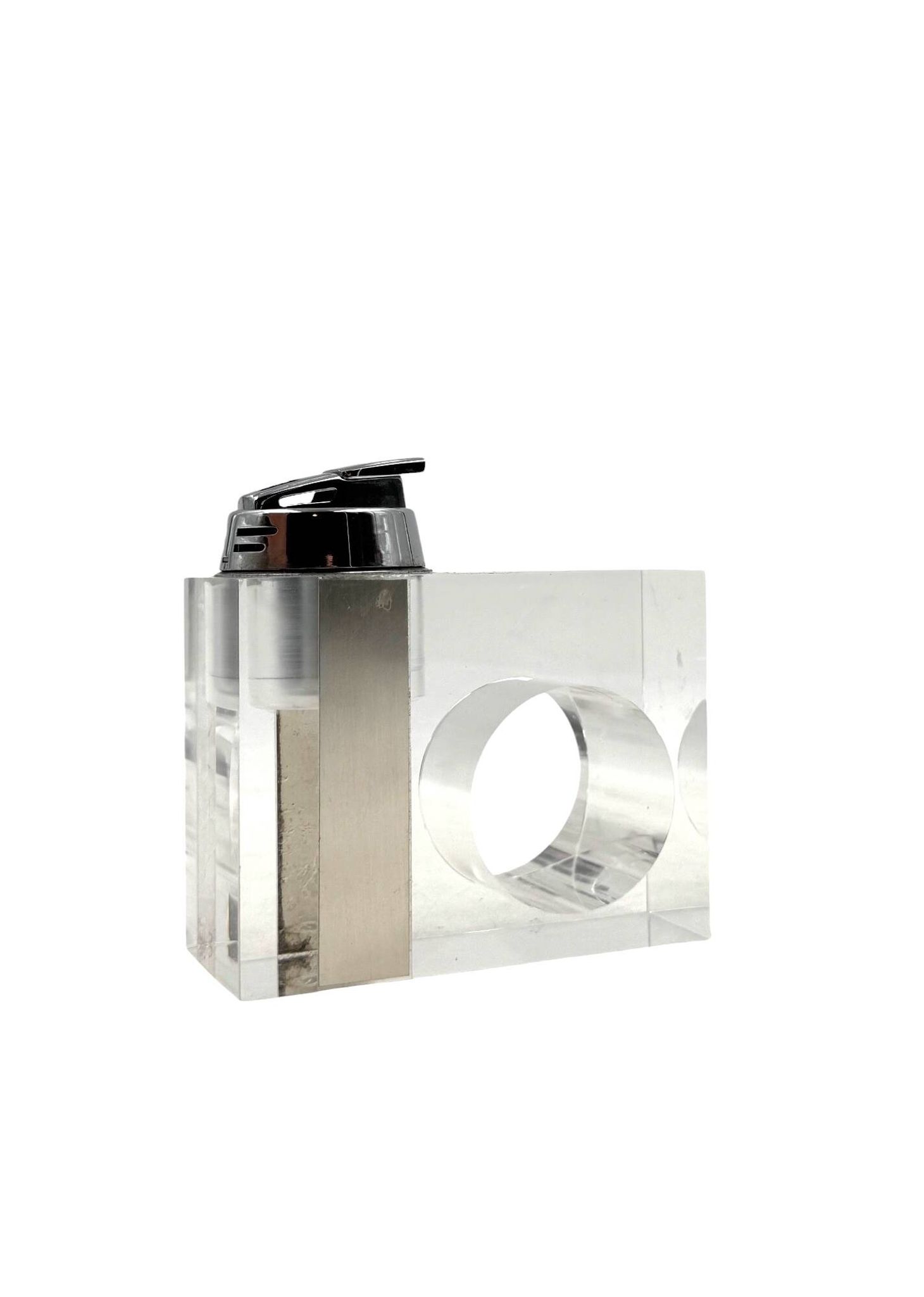 Briquet de table en lucite transparent de l'ère spatiale, Italie des années 1970