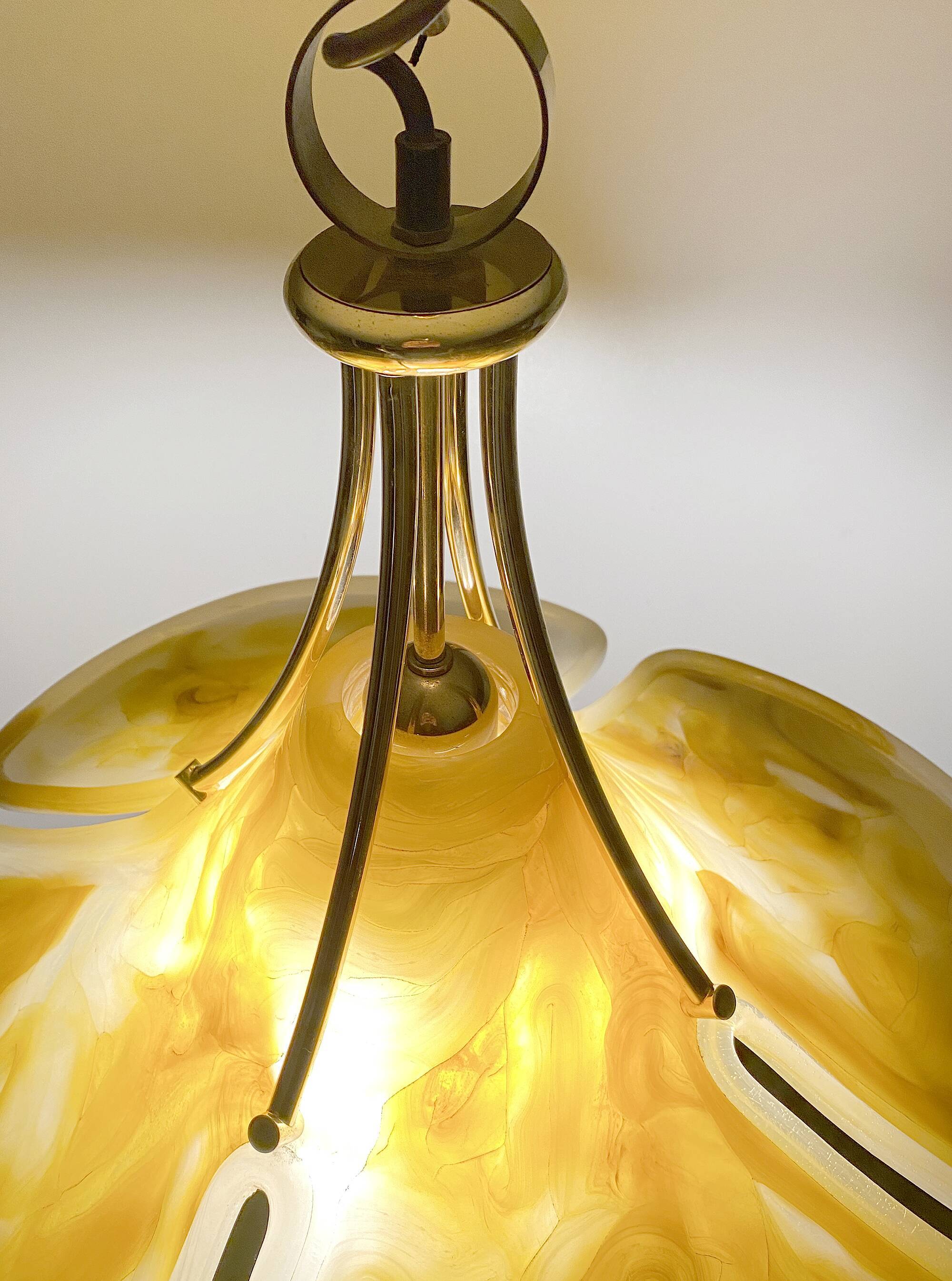 Vintage XXL Space Age pendant lamp, Plexiglas & Brass, 70s