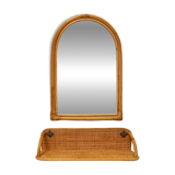 1960s Gorgeous Bamboo and Rattan Mirror and Console. Made in Italy