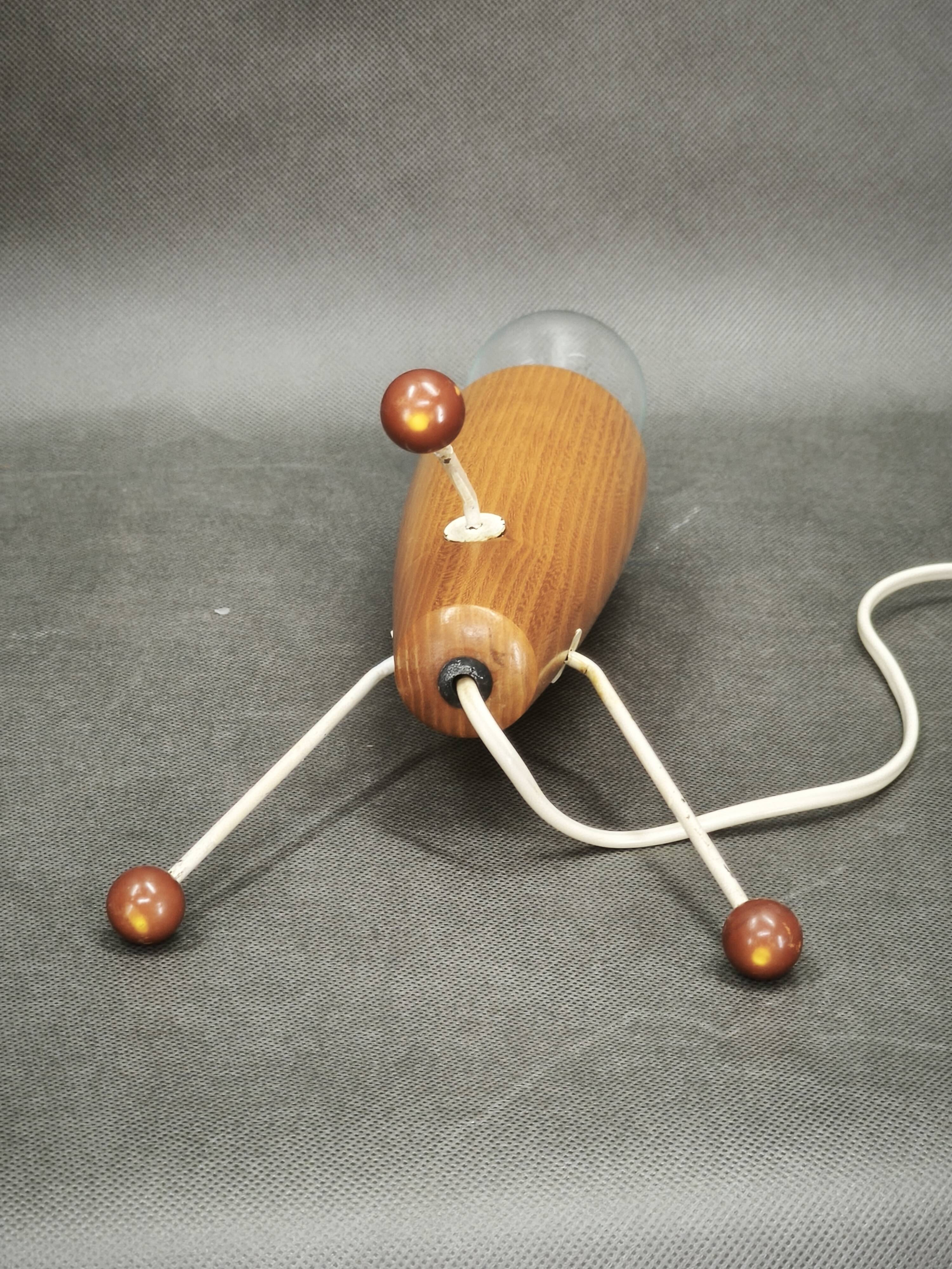 1960s Space Age Tripod Wood Table Lamp with Original Shade, Czechoslovakia