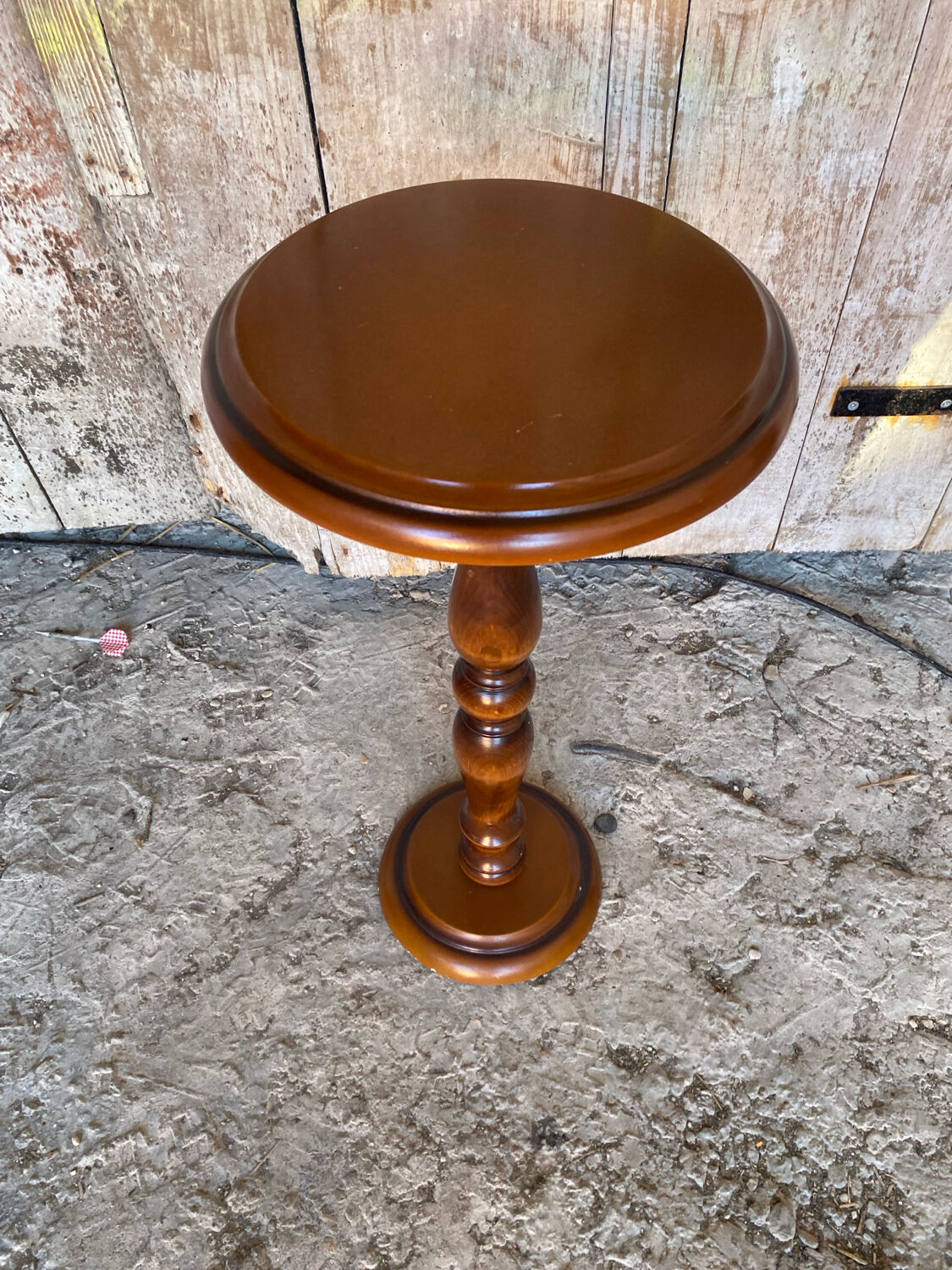 Antique Turned Wood Side Table + Stone Base Vintage Plant Stand