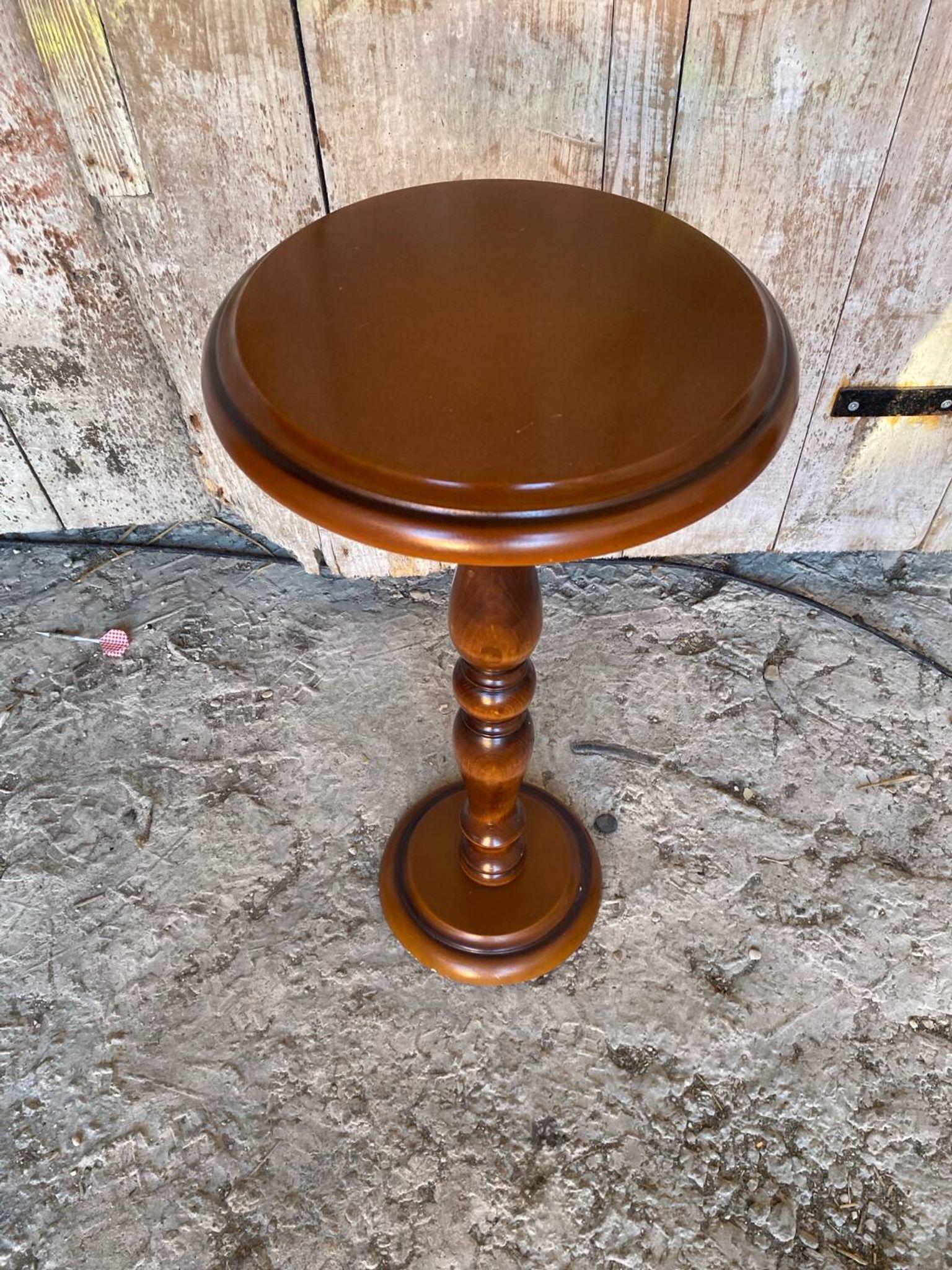 Sellette Guéridon Ancien Bois Tourné + Piétement Pierre Porte Pot Vint