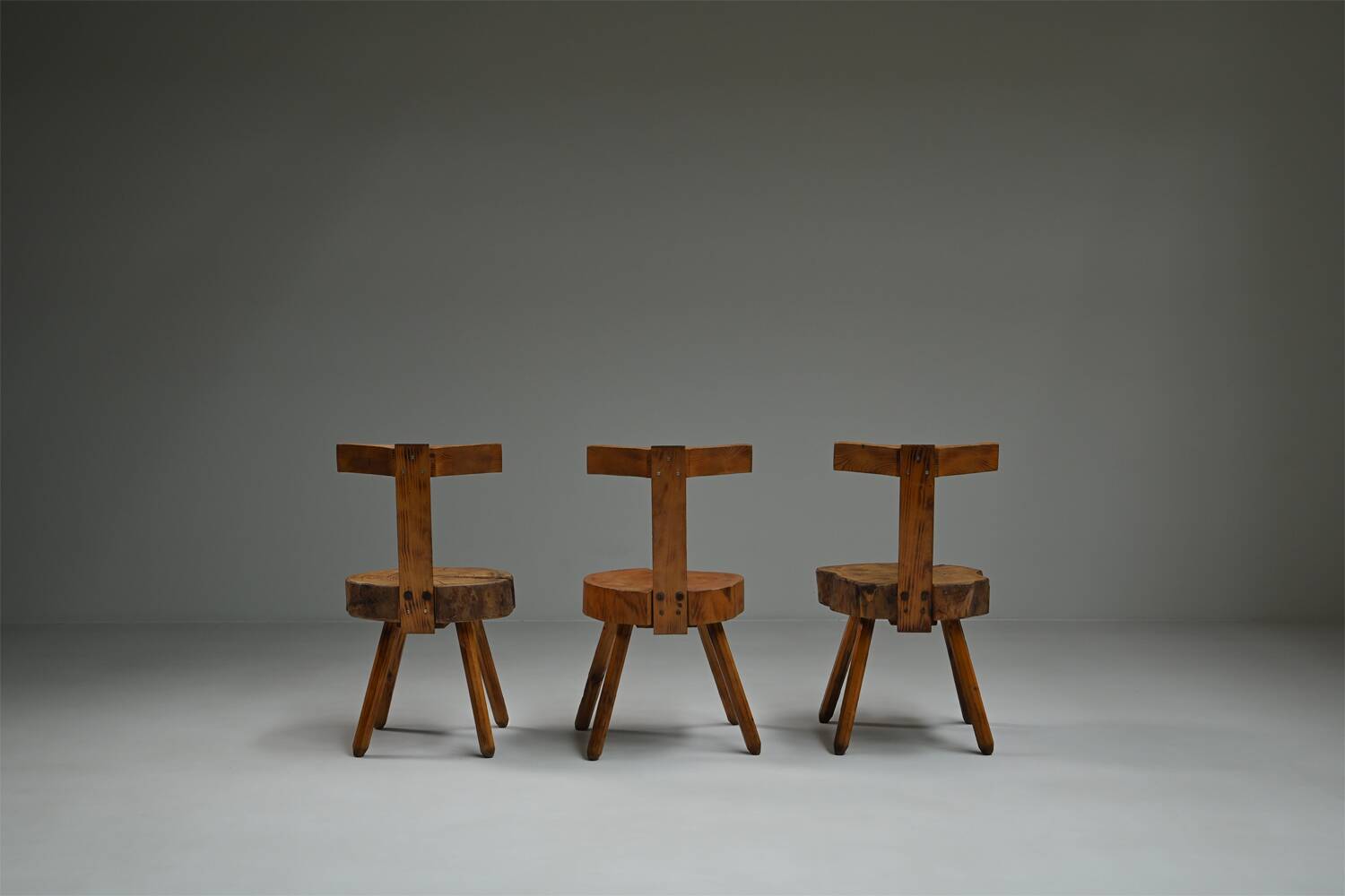 Set brutalist tree trunk chairs, 1970s France.