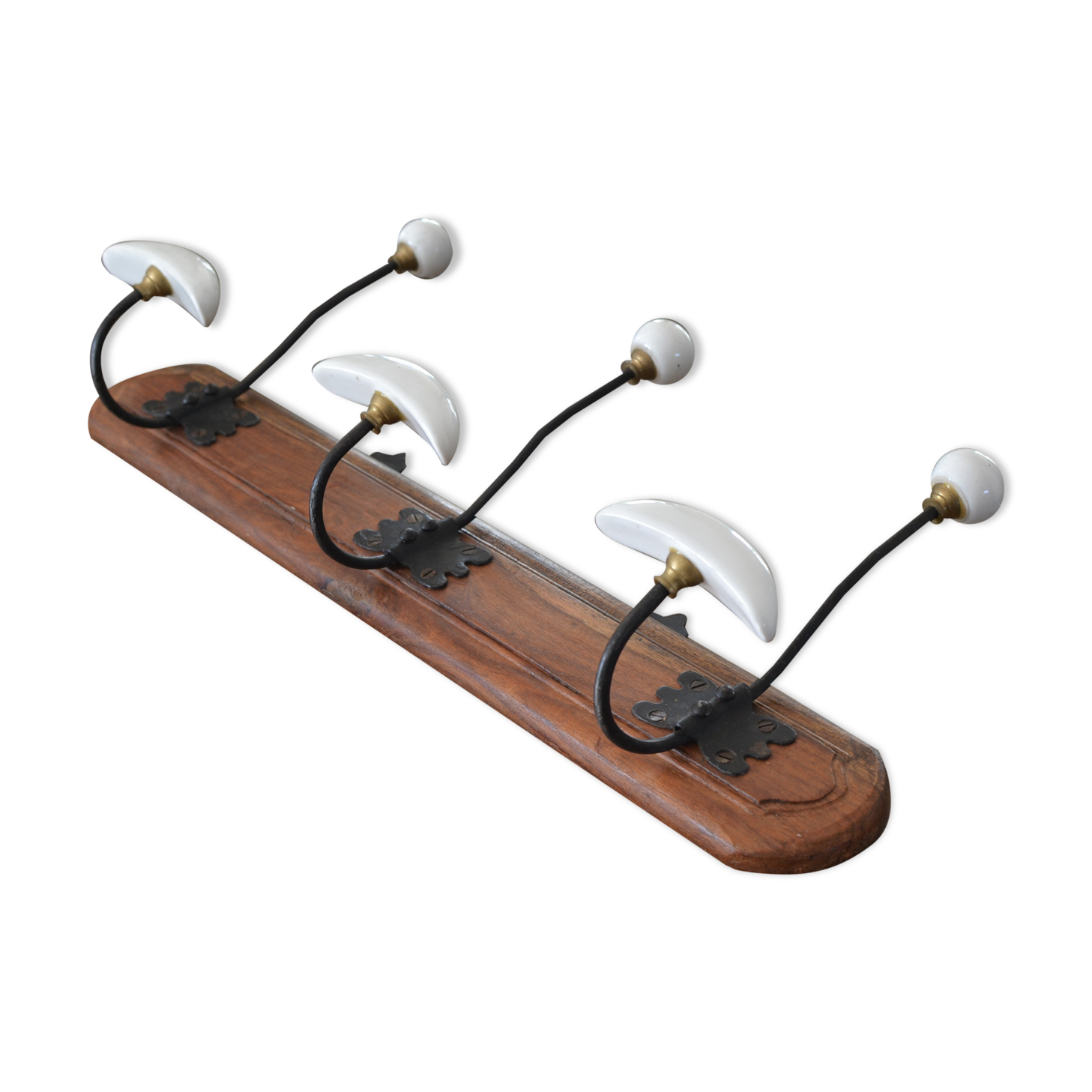 Vintage hook with 3 solid wood hooks