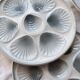 6 vintage Moulin des Loups earthenware oyster plates in shades of blue and grey