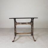 Industrial table, garden table with hard stone slab on cast iron frame, 1930s