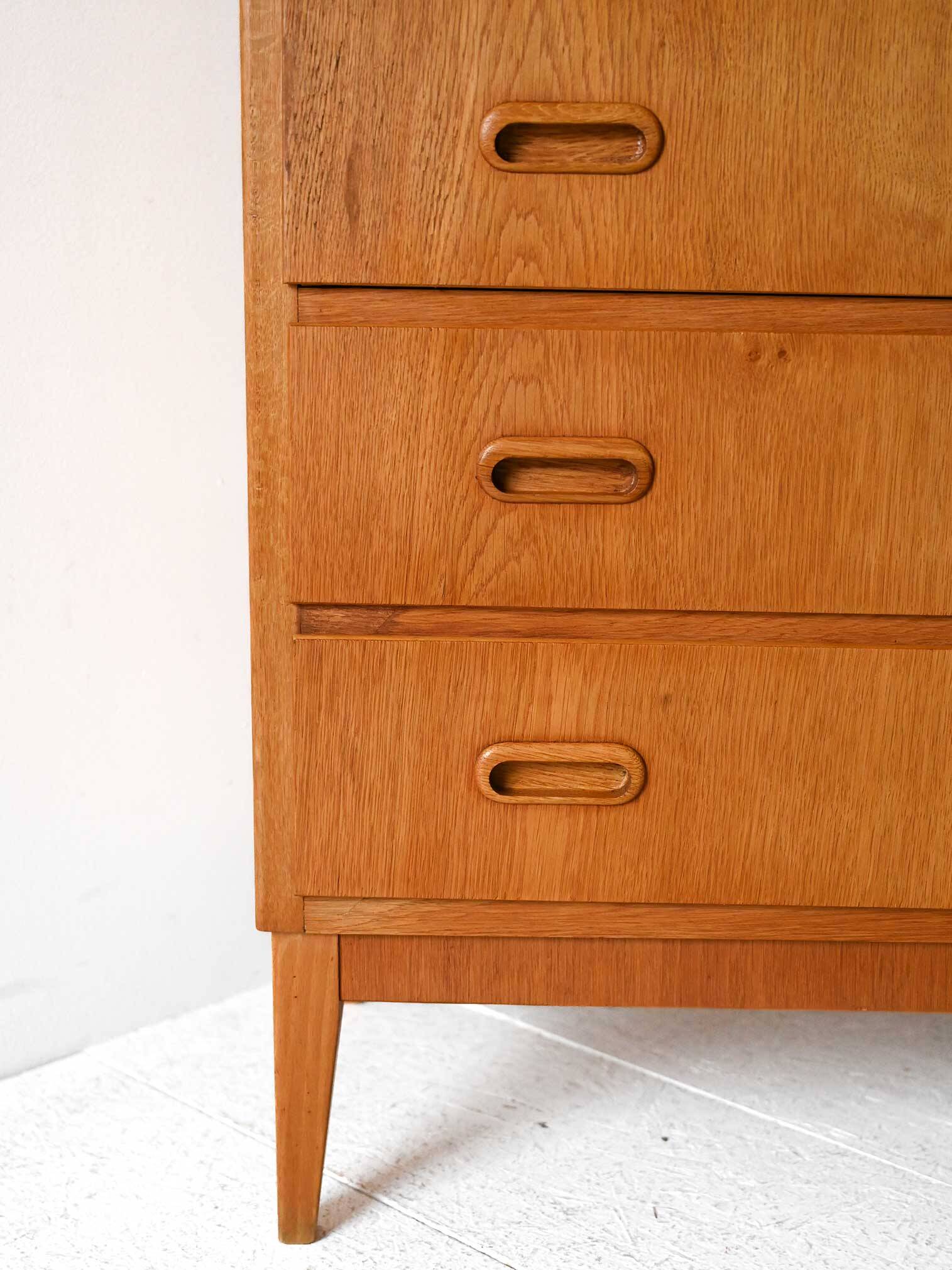 1960s Scandinavian Oak Tallboy with Sculpted Handles