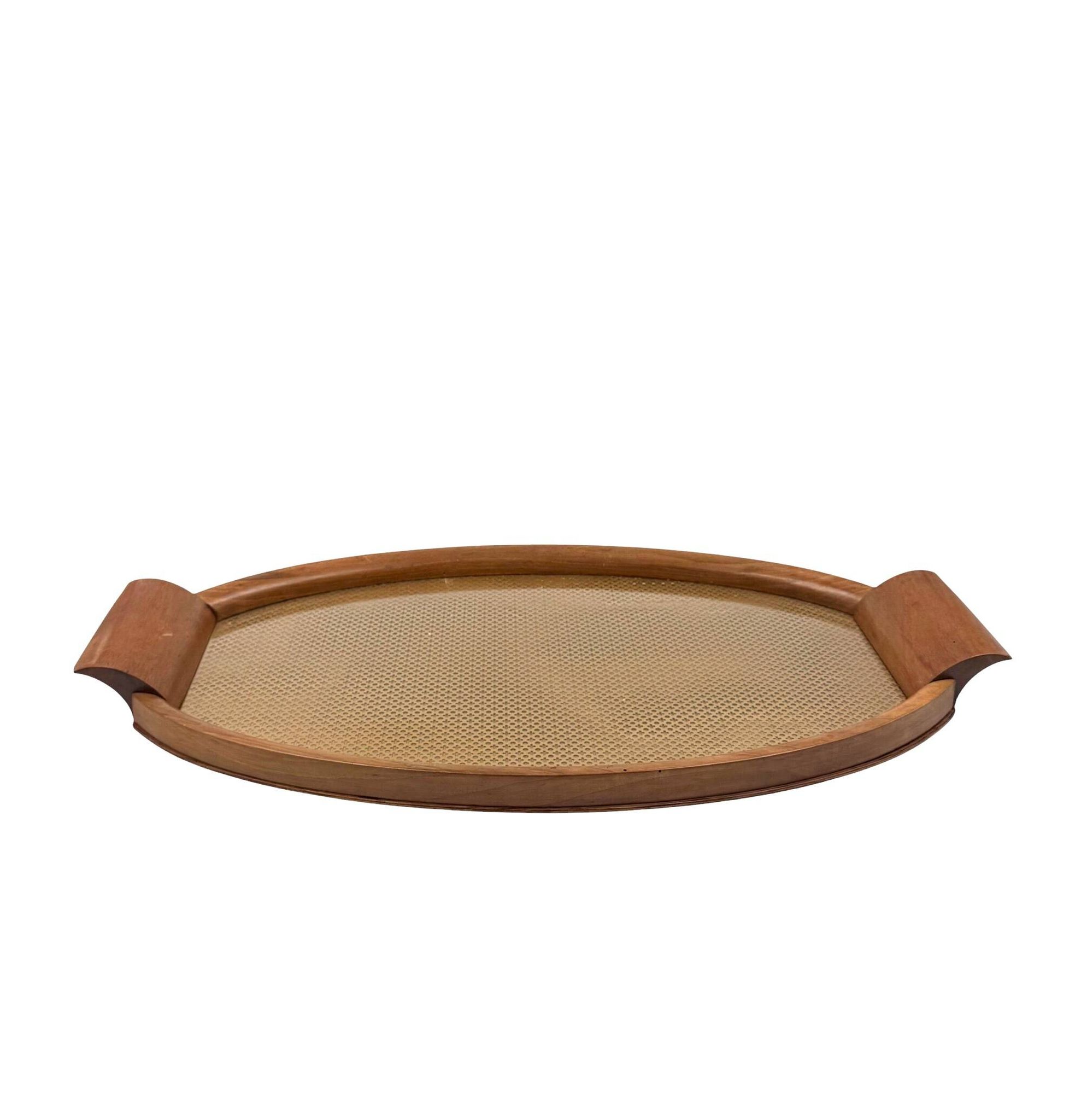 Mid-century wood and brass tray, Italy 1950s