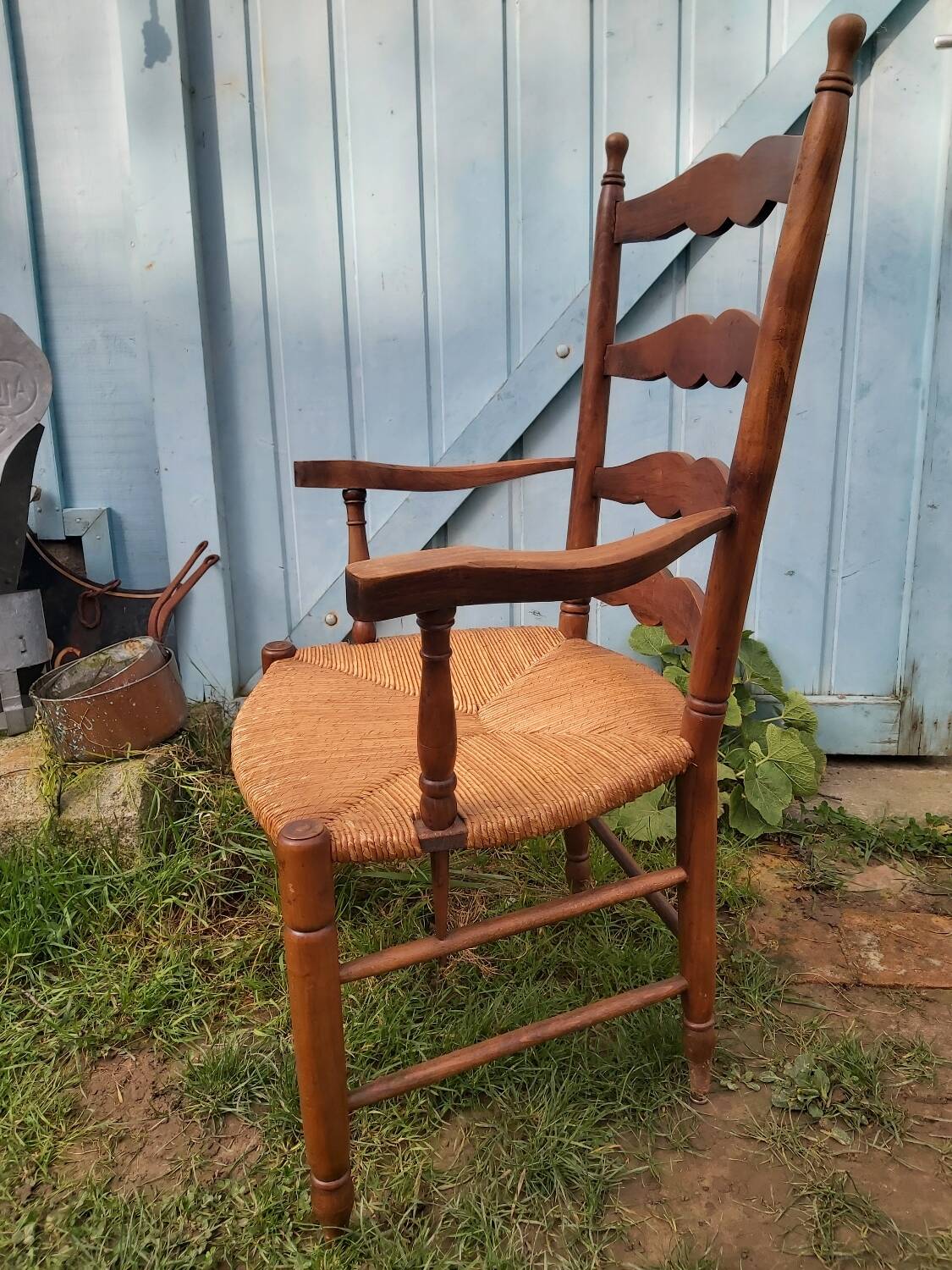 Wooden and straw armchair