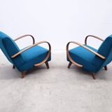 1930 Jindrich Halabala Bentwood Armchair in Teal Velvet