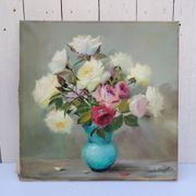 Huile sur toile  Bouquet de roses  signé Robert