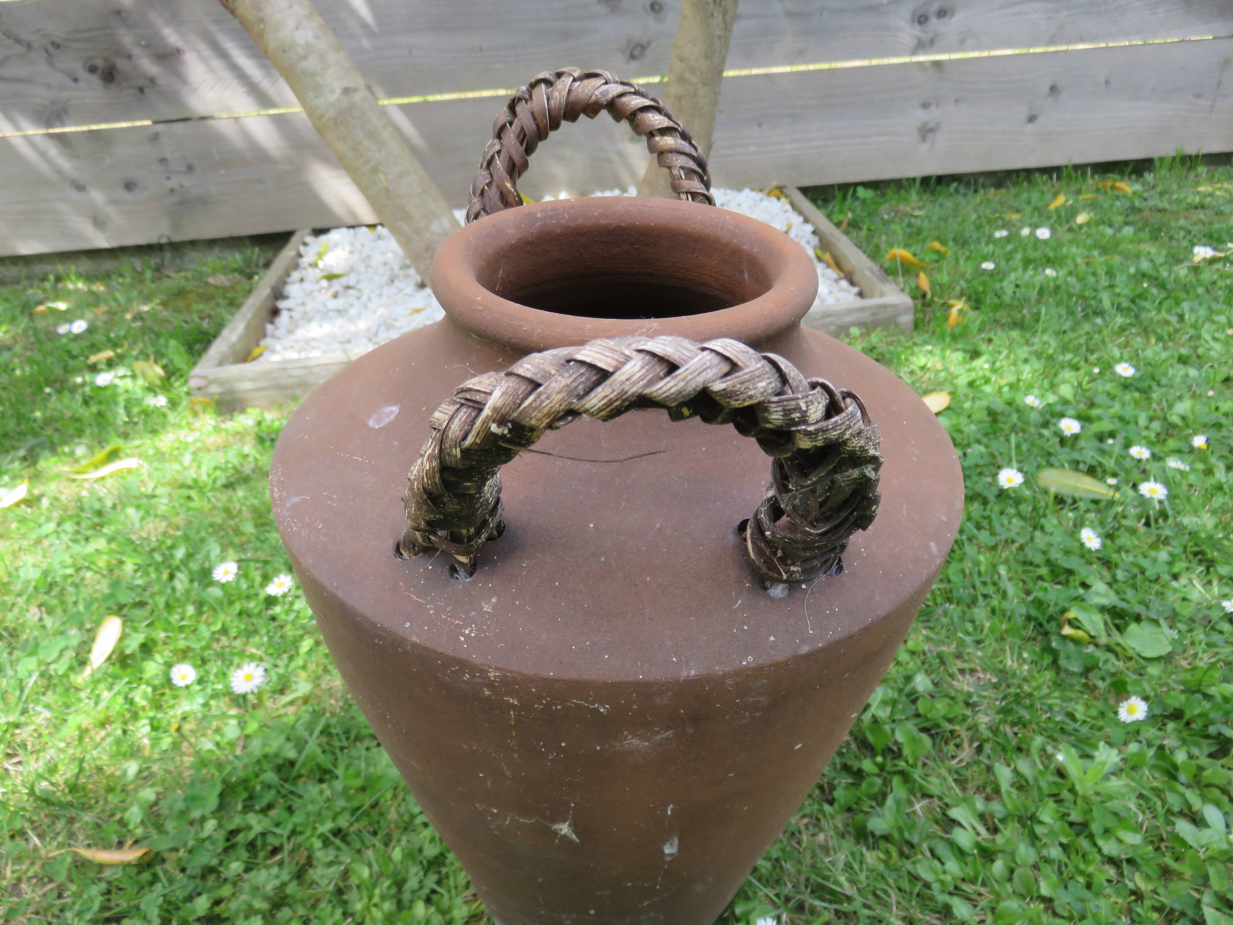 Terracotta flower pot, rattan handles 30s 40s