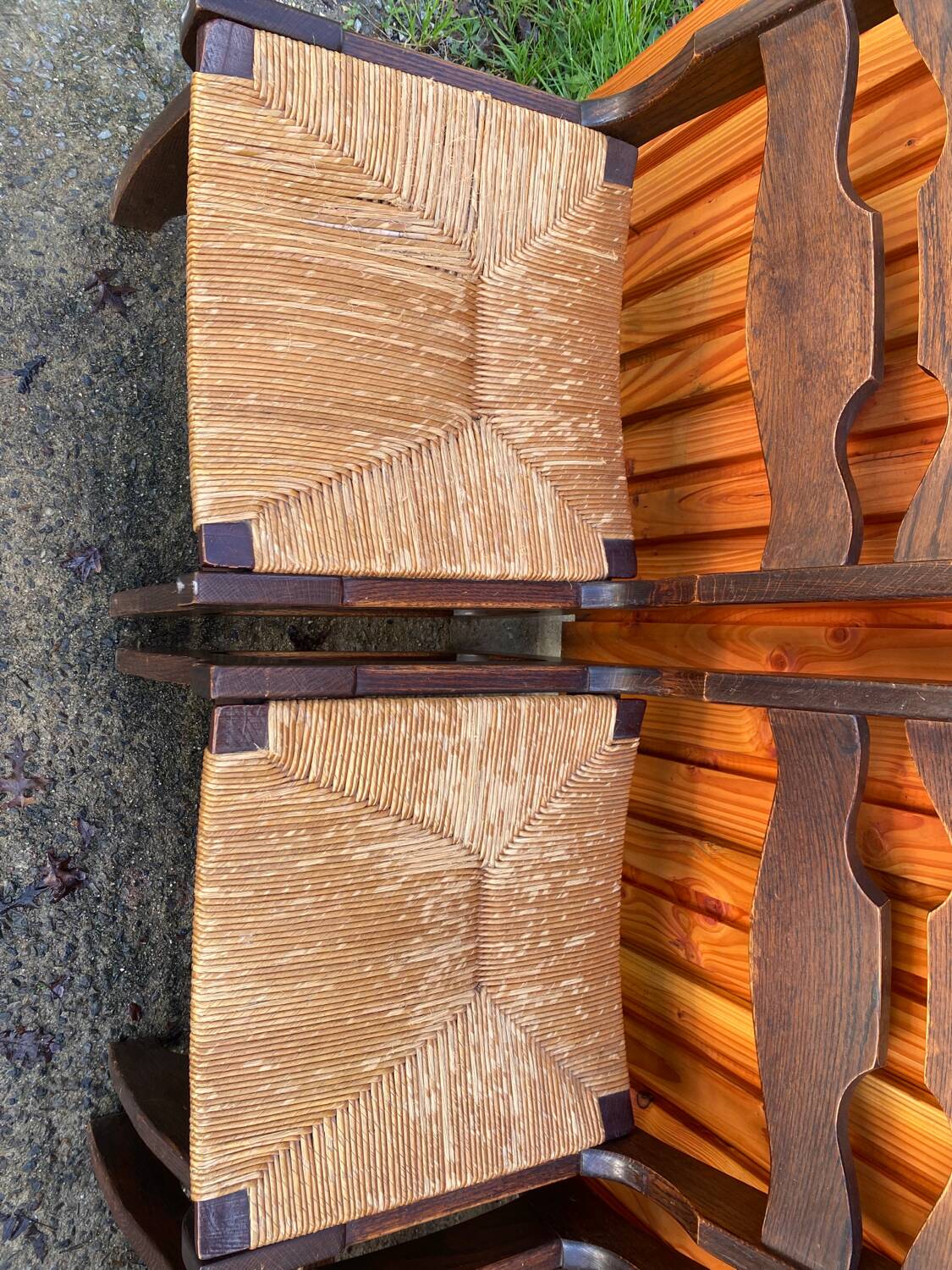 6 Guillerme and Chambron straw wood chairs