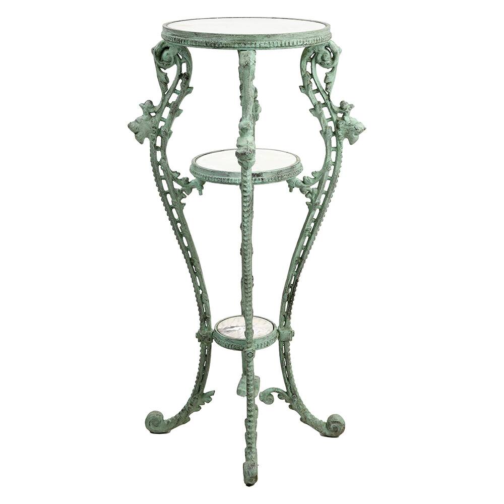 Patinated cast iron harness with marble tops