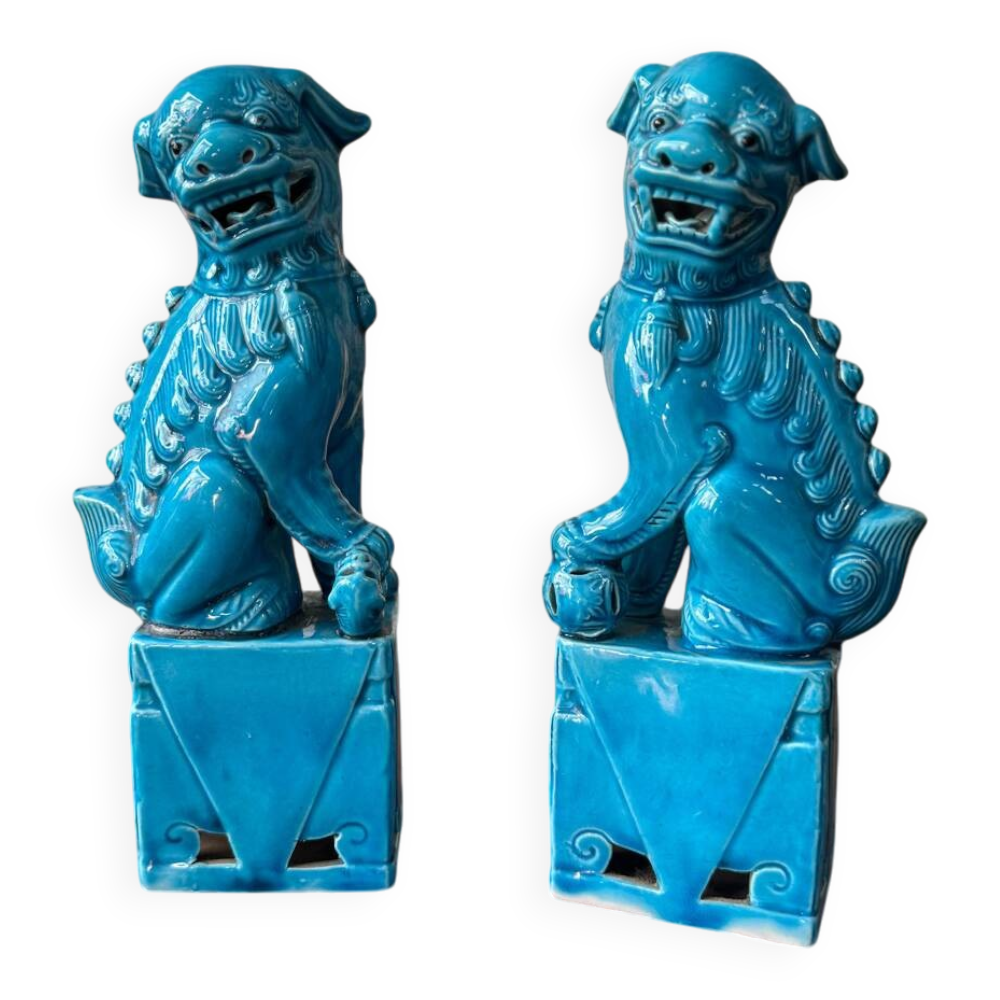 Paire de chiens de Foo en porcelaine - Chine, époque République (début