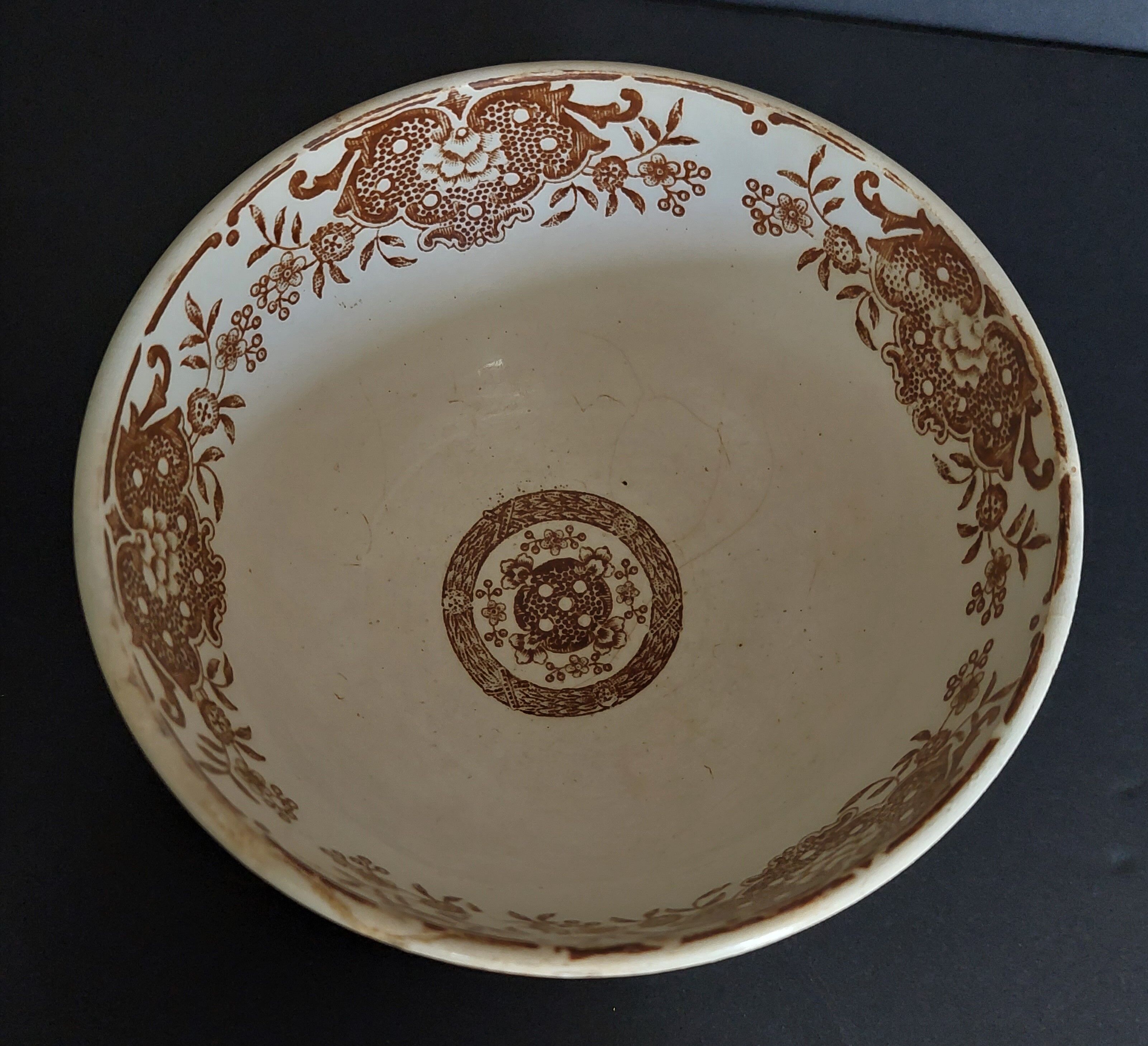 Old earthenware bowl Creil late nineteenth brown decoration